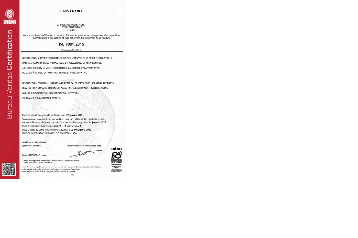 Certification ISO9001-BIBUS France 2024