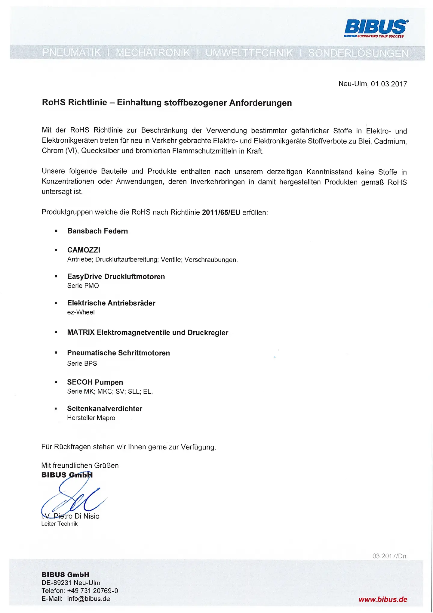 BIBUS RoHS Richtlinie