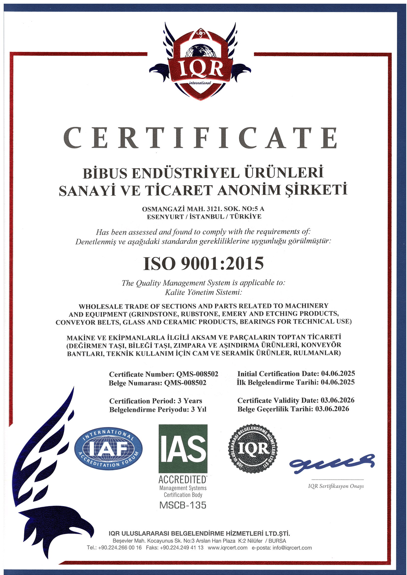 BİBUS ENDÜSTRİYEL ISO 9001-1