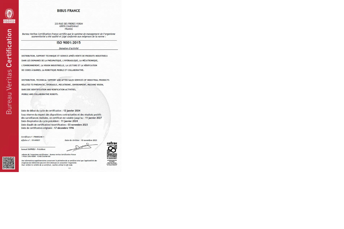Certification ISO9001-BIBUS France 2024