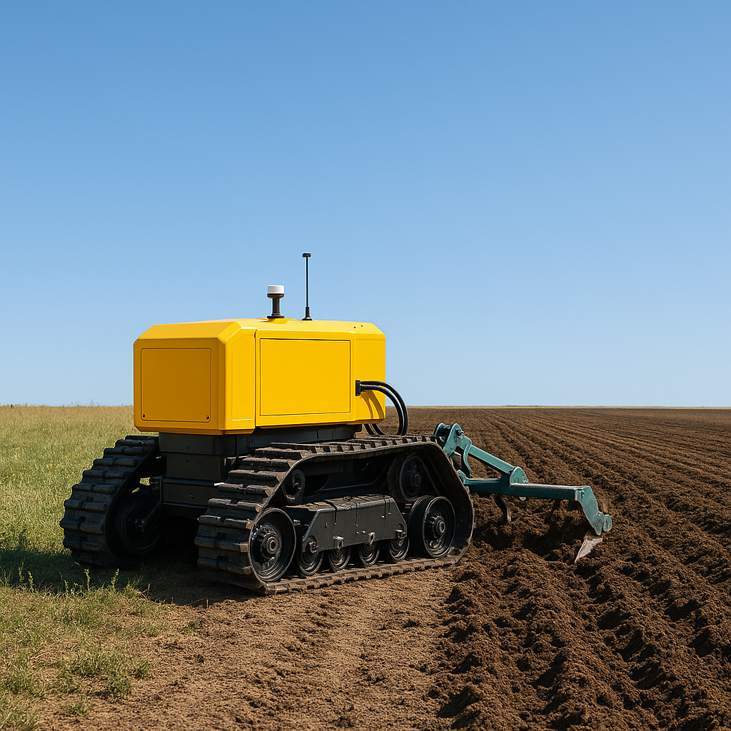 Robot agricole chenille charrue champ